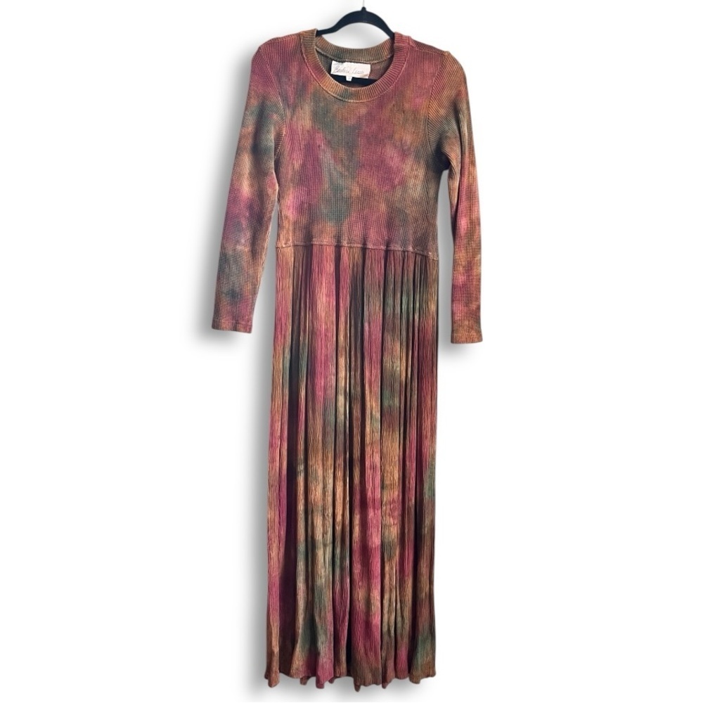 Vintage 90’s Barbara Lesser Multi Color Tie Dye Crinkle Cotton Maxi dress